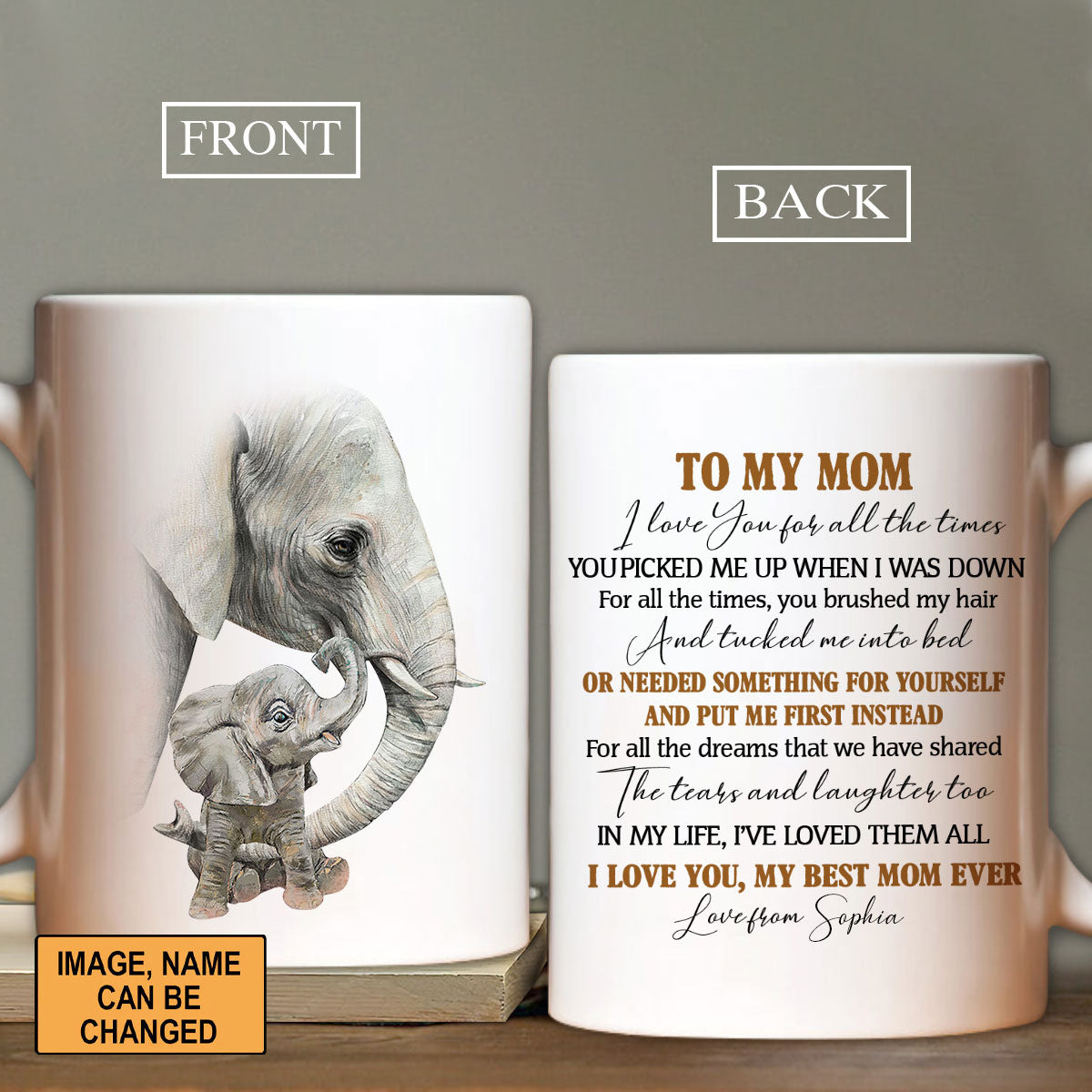 Gift For Mom Personalized Mug - Daughter to mom, Watercolor elephant, Pink sky Mug - Custom Gift For Mother's Day, Presents for Mom - I love you Mug
