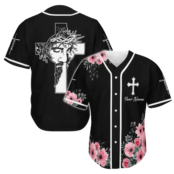 Personalized Jesus Baseball Jersey - Cross, God, Flower, Faith Baseball Jersey - Gift For Christians - Custom Baseball Jersey Shirt For Men Women