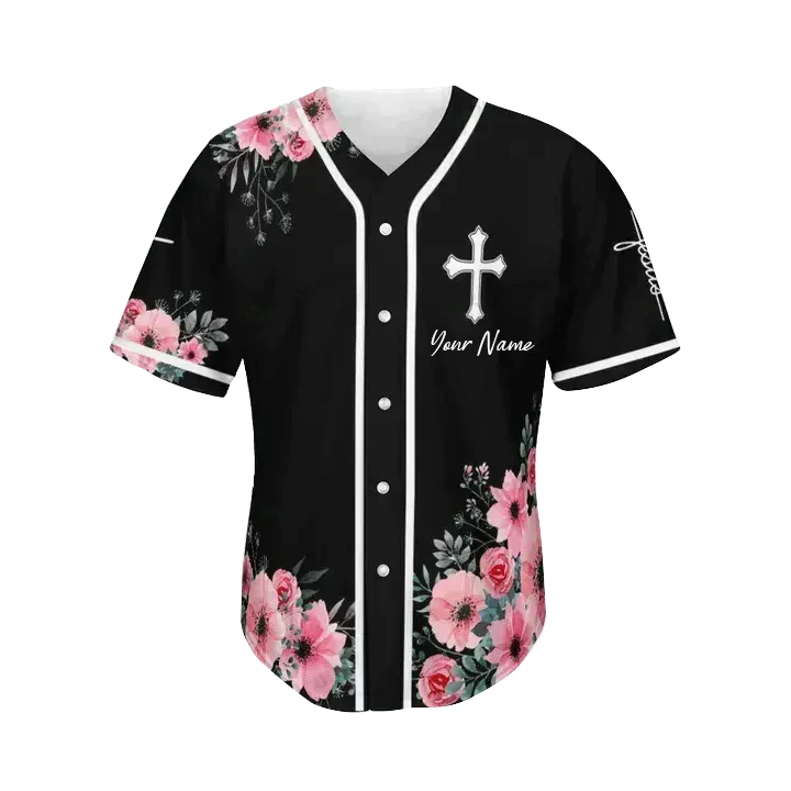 Personalized Jesus Baseball Jersey - Cross, God, Flower, Faith Baseball Jersey - Gift For Christians - Custom Baseball Jersey Shirt For Men Women
