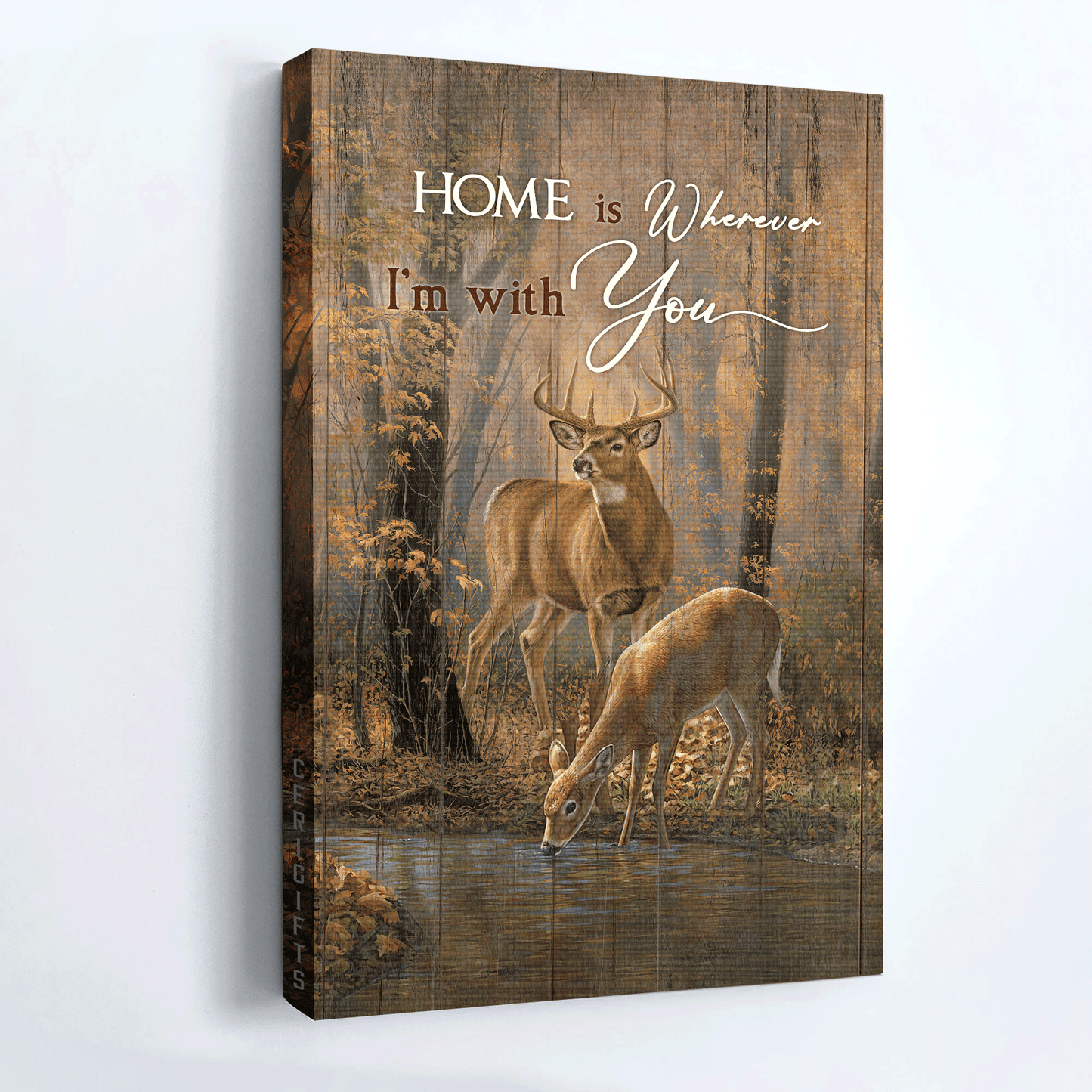 Family Portrait Canvas - Beautiful autumn forest, Deer drawing Portrait Canvas - Gift For Family Member - Home is wherever I'm with you