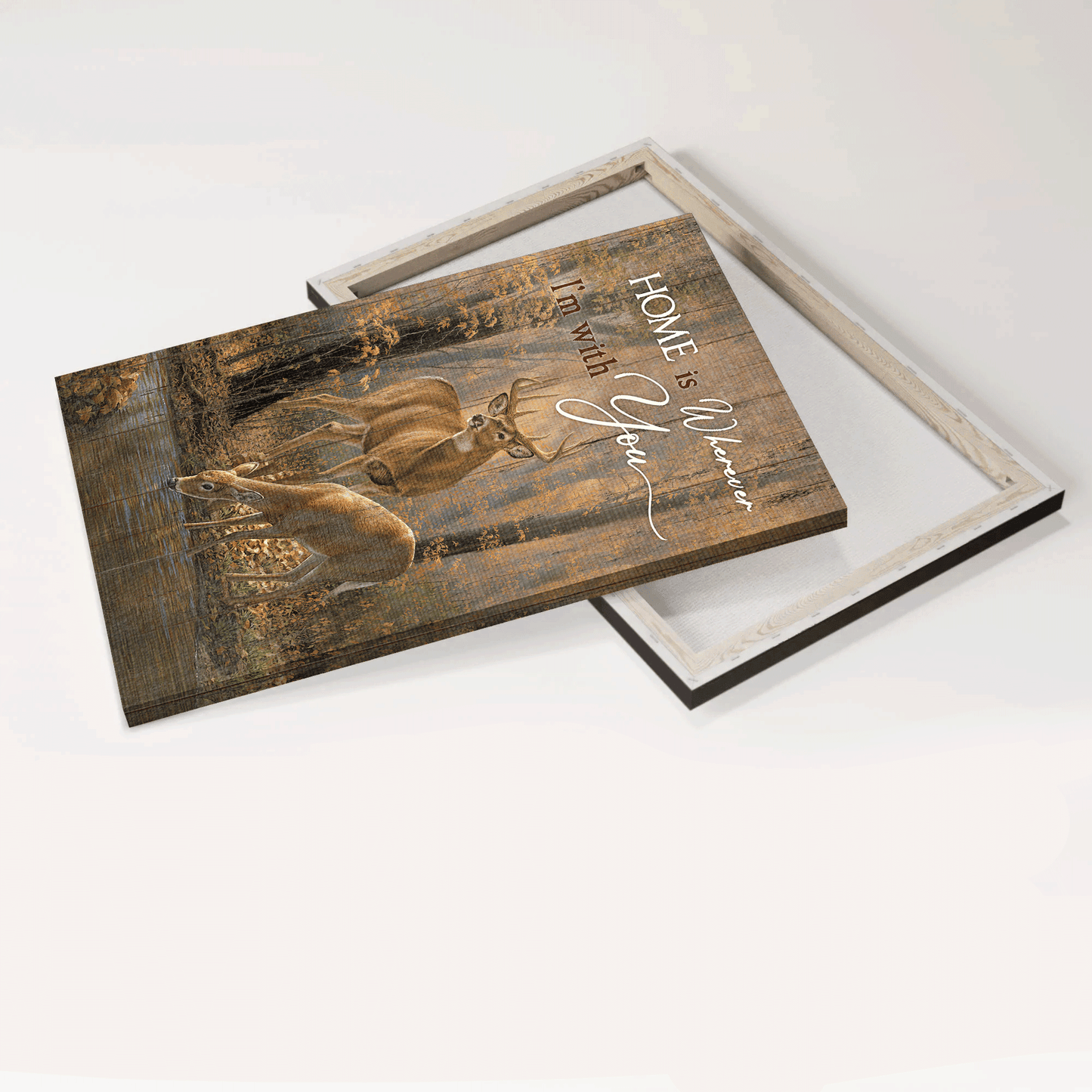 Family Portrait Canvas - Beautiful autumn forest, Deer drawing Portrait Canvas - Gift For Family Member - Home is wherever I'm with you