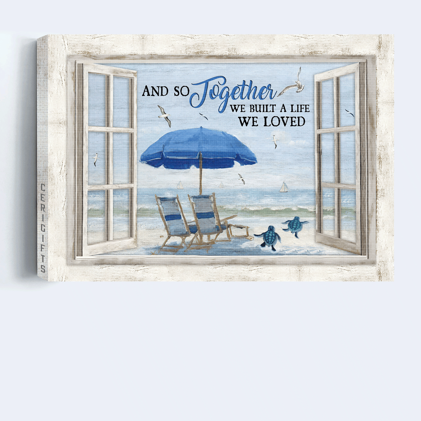Couple Landscape Canvas - Beautiful beach drawing, Blue summer Landscape Canvas - Gift For Couple, Spouse, Lover - And so together we built a life we loved