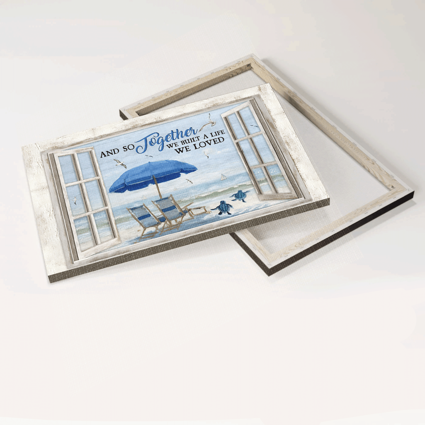 Couple Landscape Canvas - Beautiful beach drawing, Blue summer Landscape Canvas - Gift For Couple, Spouse, Lover - And so together we built a life we loved