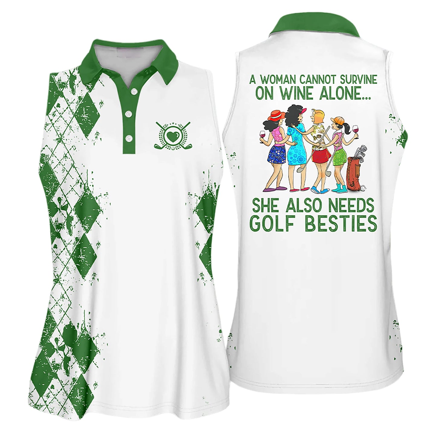 Golf Women Sleeveless Athleisure Polo Shirt, A Woman Cannot Survive On Wine Alone She Also Needs Golf Besties Color - Gift For Golfers, Golf Lovers