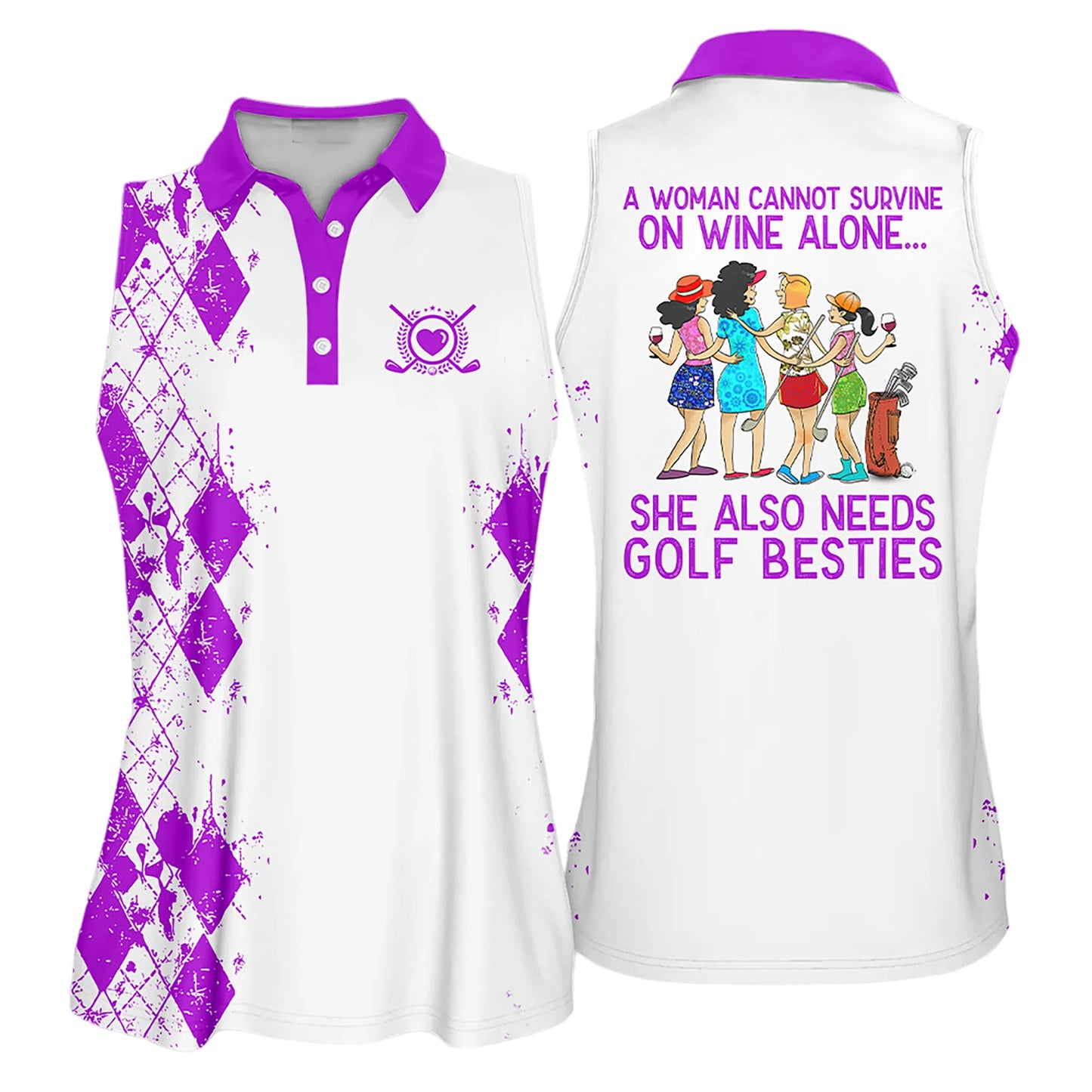 Golf Women Sleeveless Athleisure Polo Shirt, A Woman Cannot Survive On Wine Alone She Also Needs Golf Besties Color - Gift For Golfers, Golf Lovers