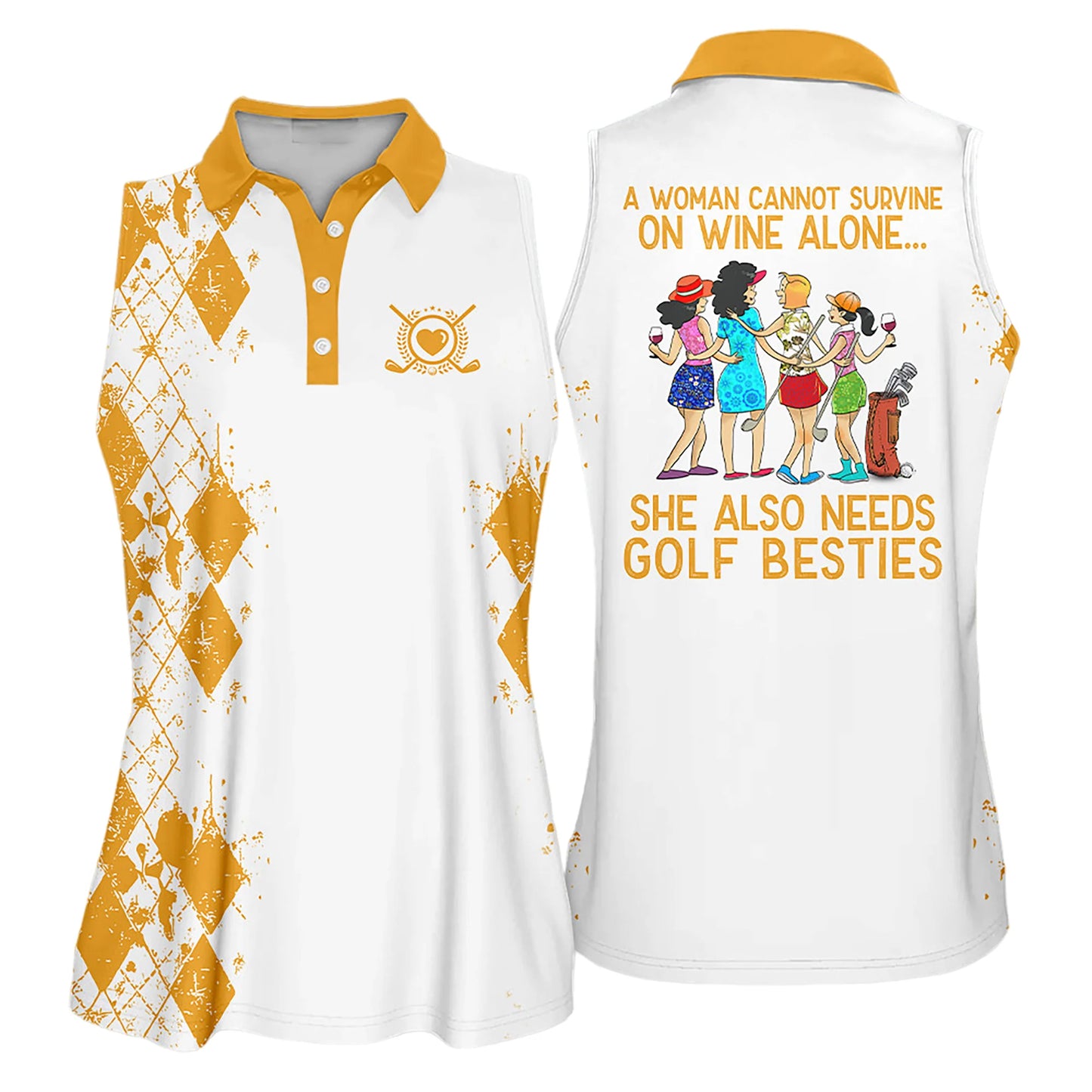 Golf Women Sleeveless Athleisure Polo Shirt, A Woman Cannot Survive On Wine Alone She Also Needs Golf Besties Color - Gift For Golfers, Golf Lovers