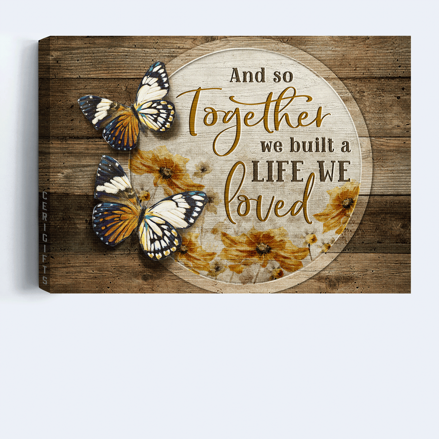Couple Landscape Canvas - Beautiful butterfly, Yellow daisy Landscape Canvas - Gift For Couple, Spouse, Lover - And So Together We Built A Life We Loved