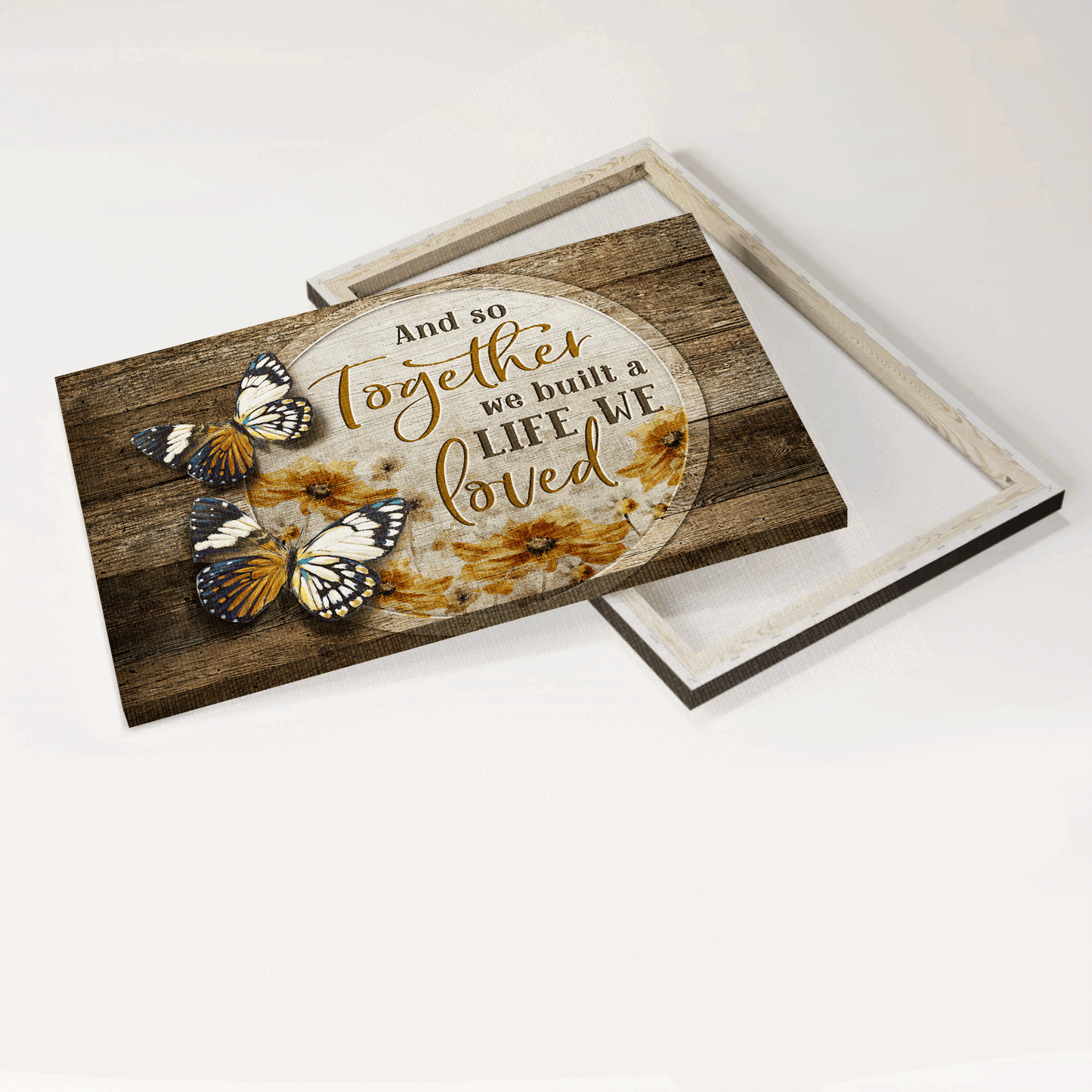 Couple Landscape Canvas - Beautiful butterfly, Yellow daisy Landscape Canvas - Gift For Couple, Spouse, Lover - And So Together We Built A Life We Loved