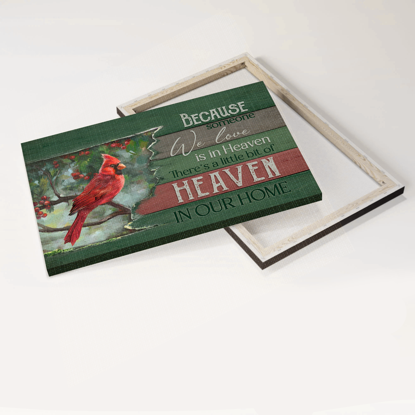 Heaven Landscape Canvas - Beautiful cardinal, Green forest, Cranberry Landscape Canvas - Memorial Gift For Family Members - Because someone we love is in heaven
