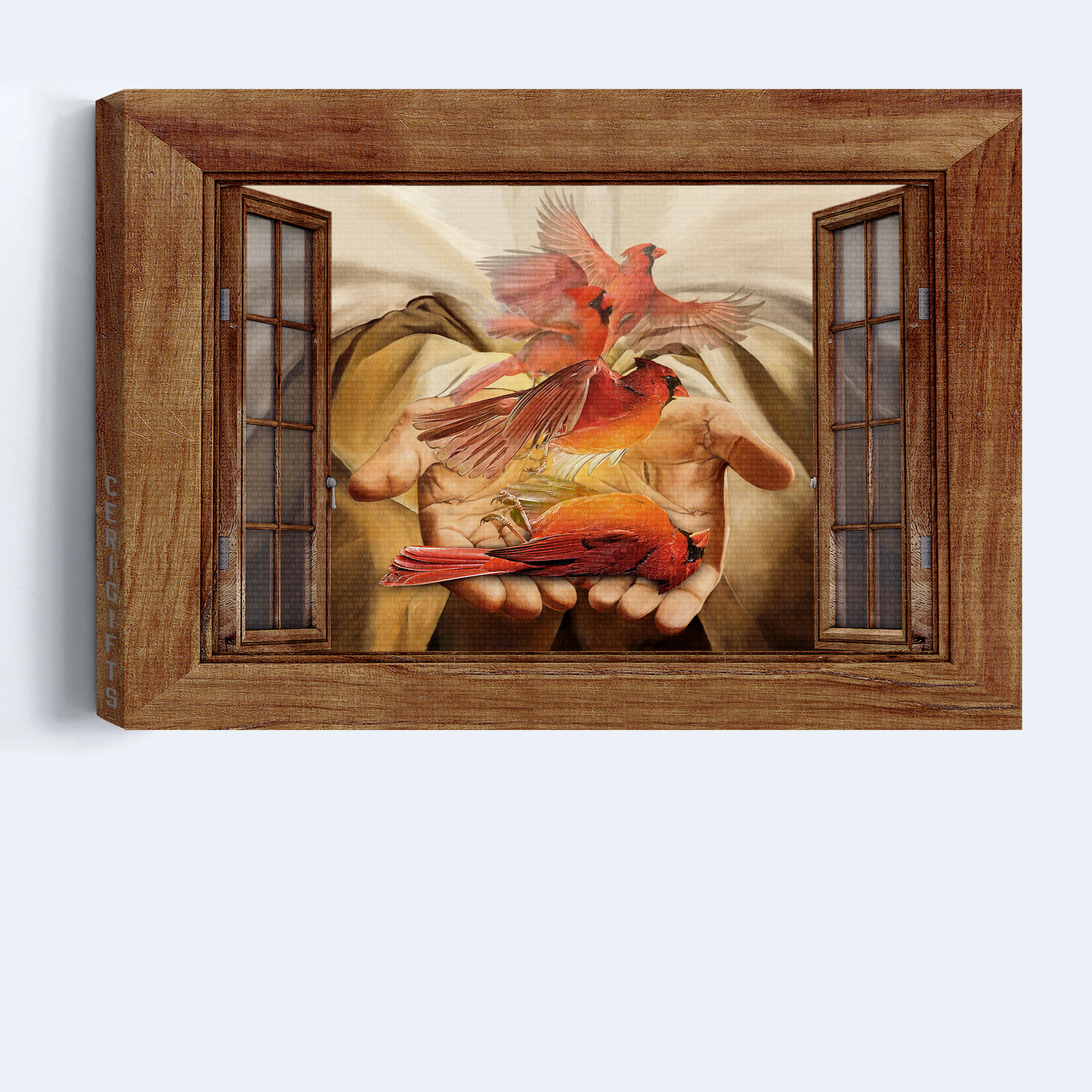 Heaven Landscape Canvas - Beautiful cardinal, Jesus's hand, Infinite halo Landscape Canvas - Memorial Gift For Family Members - Way to heaven