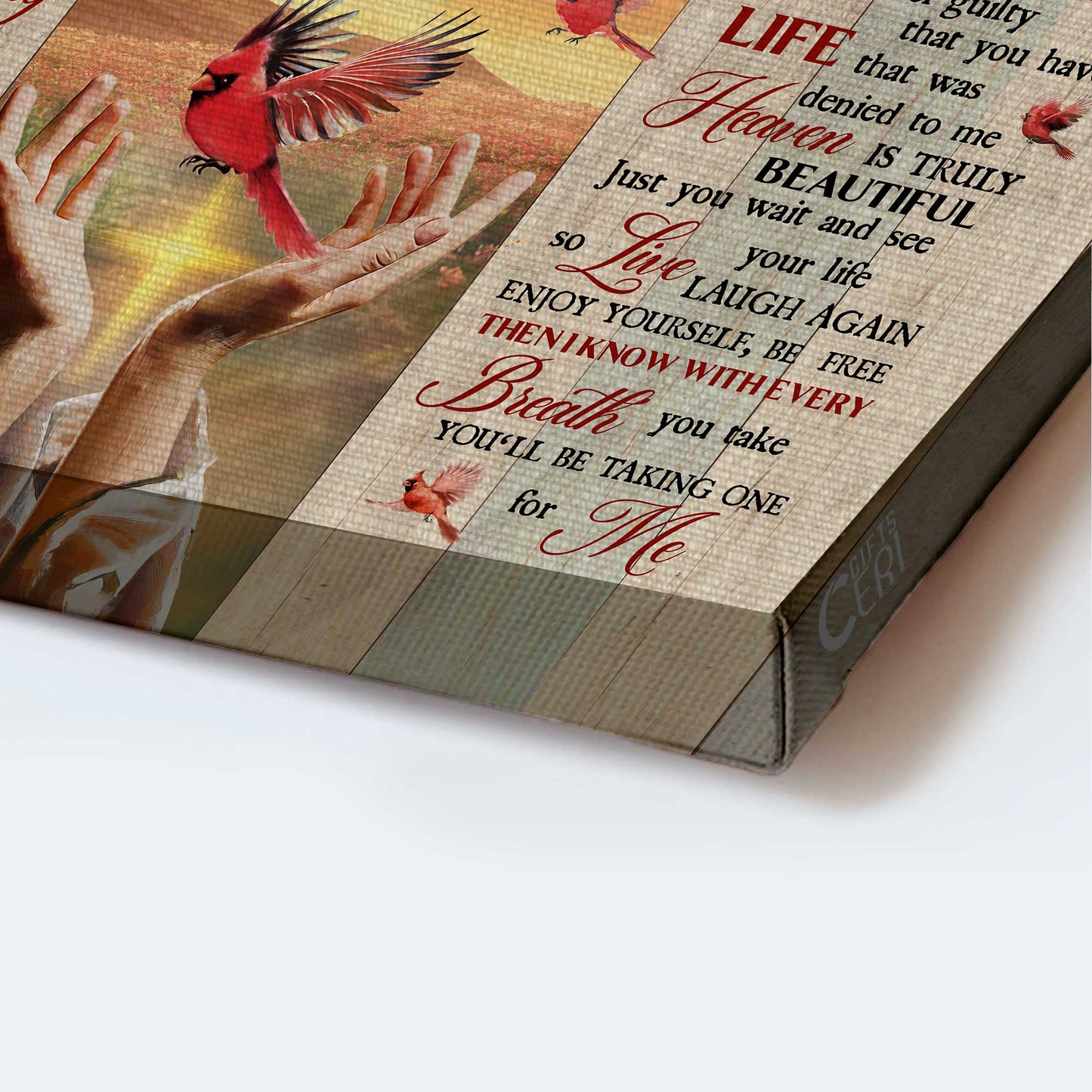 Heaven Landscape Canvas - Beautiful cardinal, Rose background, Pretty sunset Landscape Canvas - Memorial Gift For Family Members - As I sit in heaven