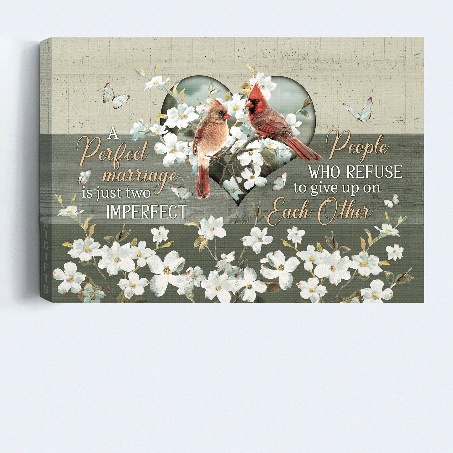 Farm Landscape Canvas - Beautiful cardinals, Cardinal couple, White flower Landscape Canvas - Gift For Farmer - A perfect marriage