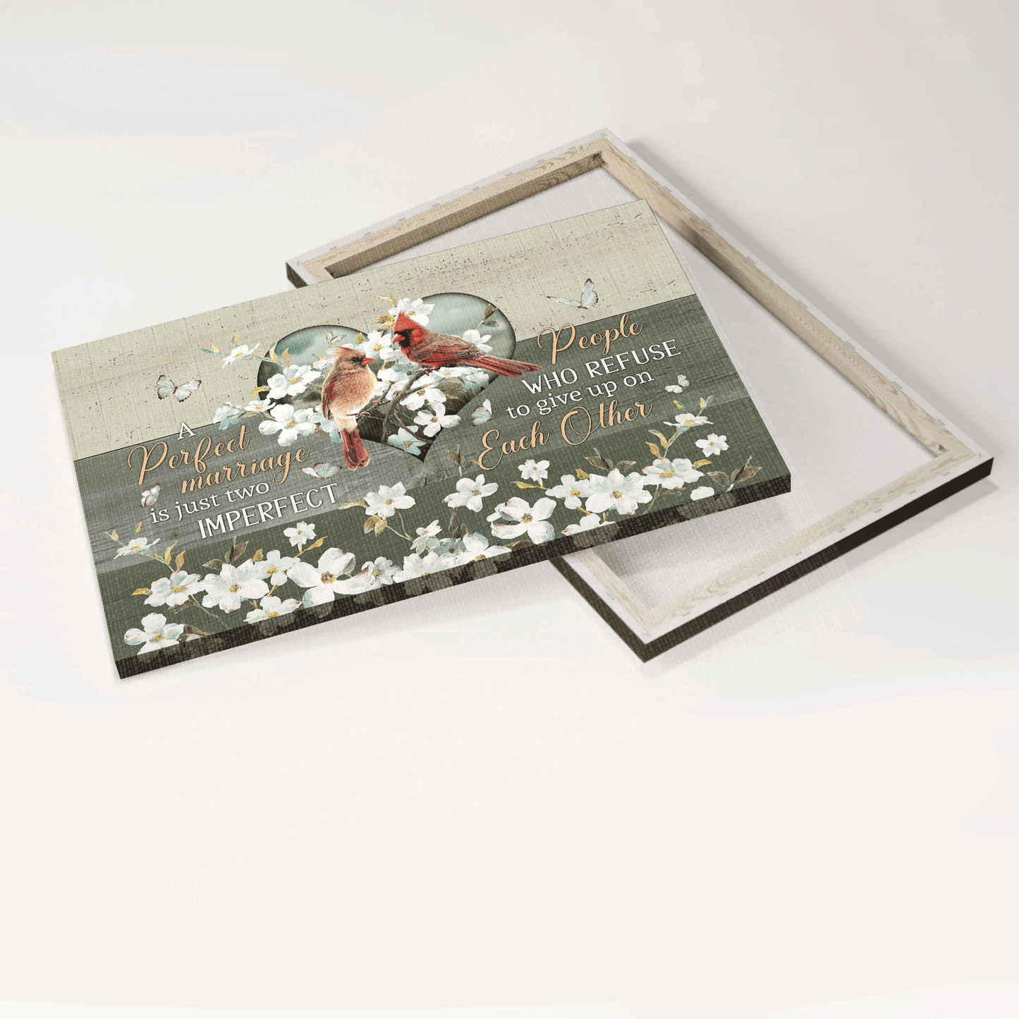 Farm Landscape Canvas - Beautiful cardinals, Cardinal couple, White flower Landscape Canvas - Gift For Farmer - A perfect marriage