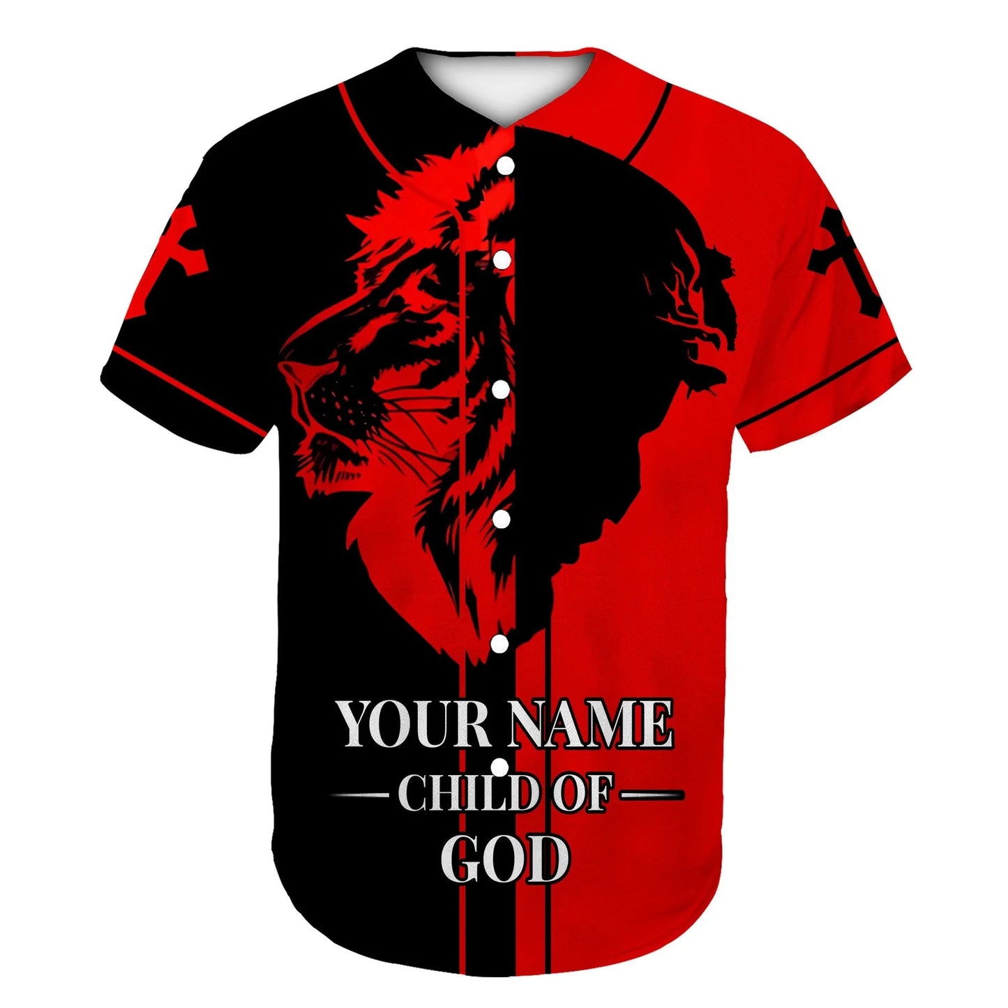 Personalized Jesus Baseball Jersey - Lion, God, Red Black Baseball Jersey - Gift For Christians - Child Of God Custom Baseball Jersey For Men Women