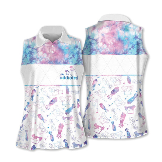 Golf Women Sleeveless Athleisure Polo Shirt, Tie-dye Addicted Golf Symbol Pattern - Gift For Golfers, Female, Golf Lovers, Mother's Day