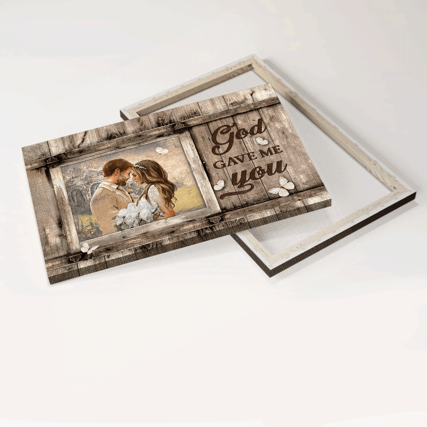 Couple And Jesus Landscape Canvas - Beautiful Couple, Happy Relationship, True Love Landscape Canvas - Gift For Christian - God Gave Me You