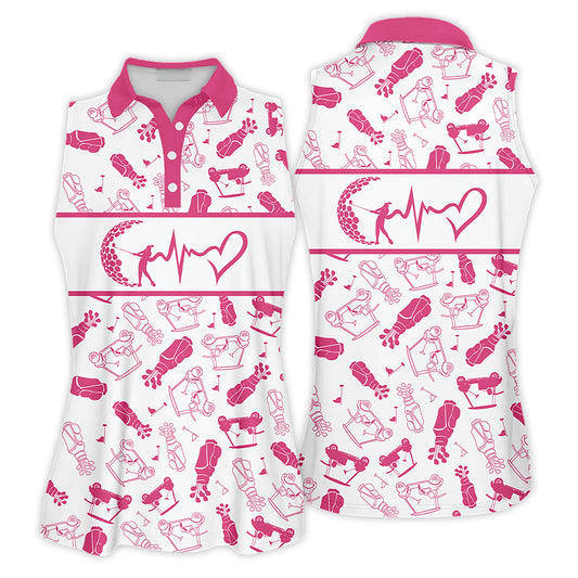 Golf Women Sleeveless Athleisure Polo Shirt, Heartbeat Golf Clubs Funny Golf Symbol Multicolor - Gift For Golfers, Female, Golf Lovers, Mother's Day