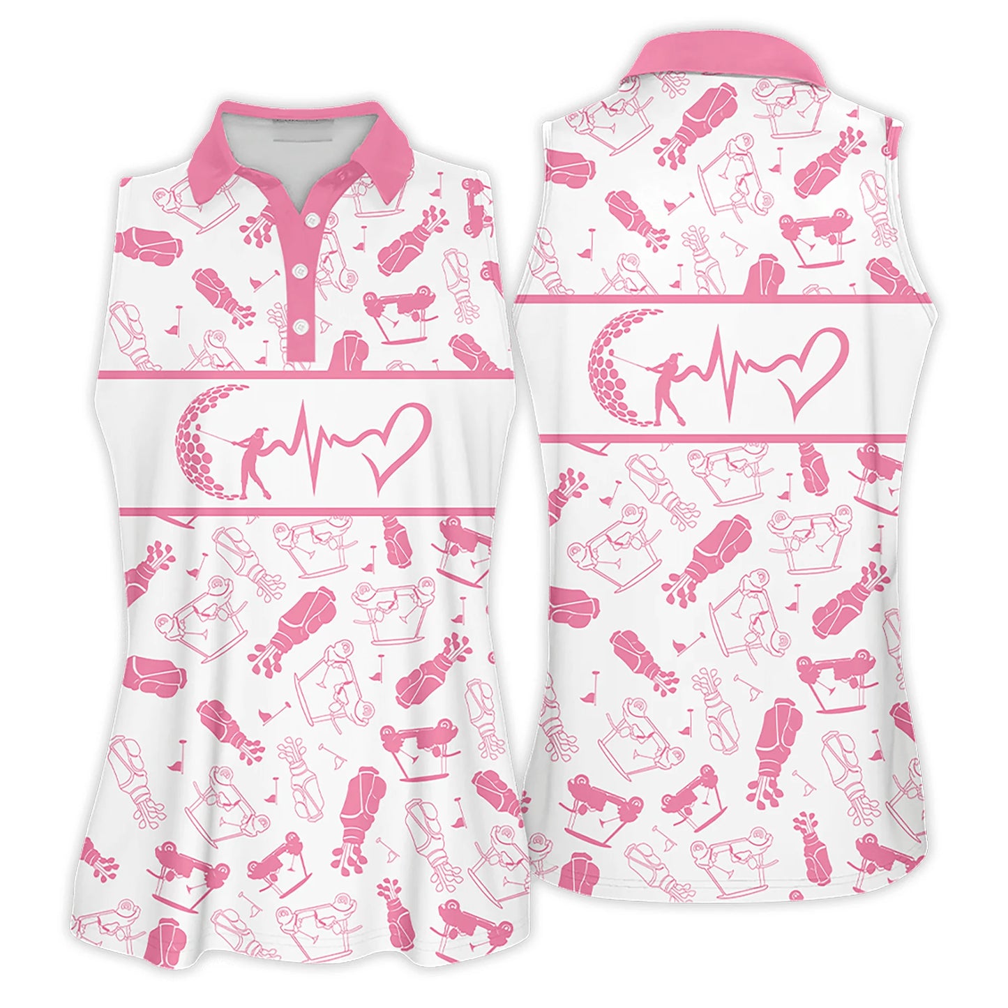 Golf Women Sleeveless Athleisure Polo Shirt, Heartbeat Golf Clubs Funny Golf Symbol Multicolor - Gift For Golfers, Female, Golf Lovers, Mother's Day