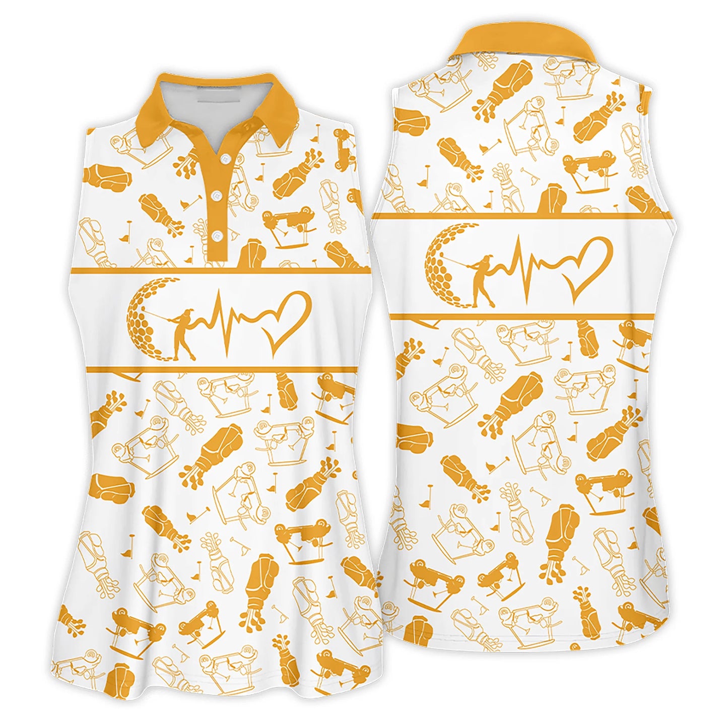 Golf Women Sleeveless Athleisure Polo Shirt, Heartbeat Golf Clubs Funny Golf Symbol Multicolor - Gift For Golfers, Female, Golf Lovers, Mother's Day