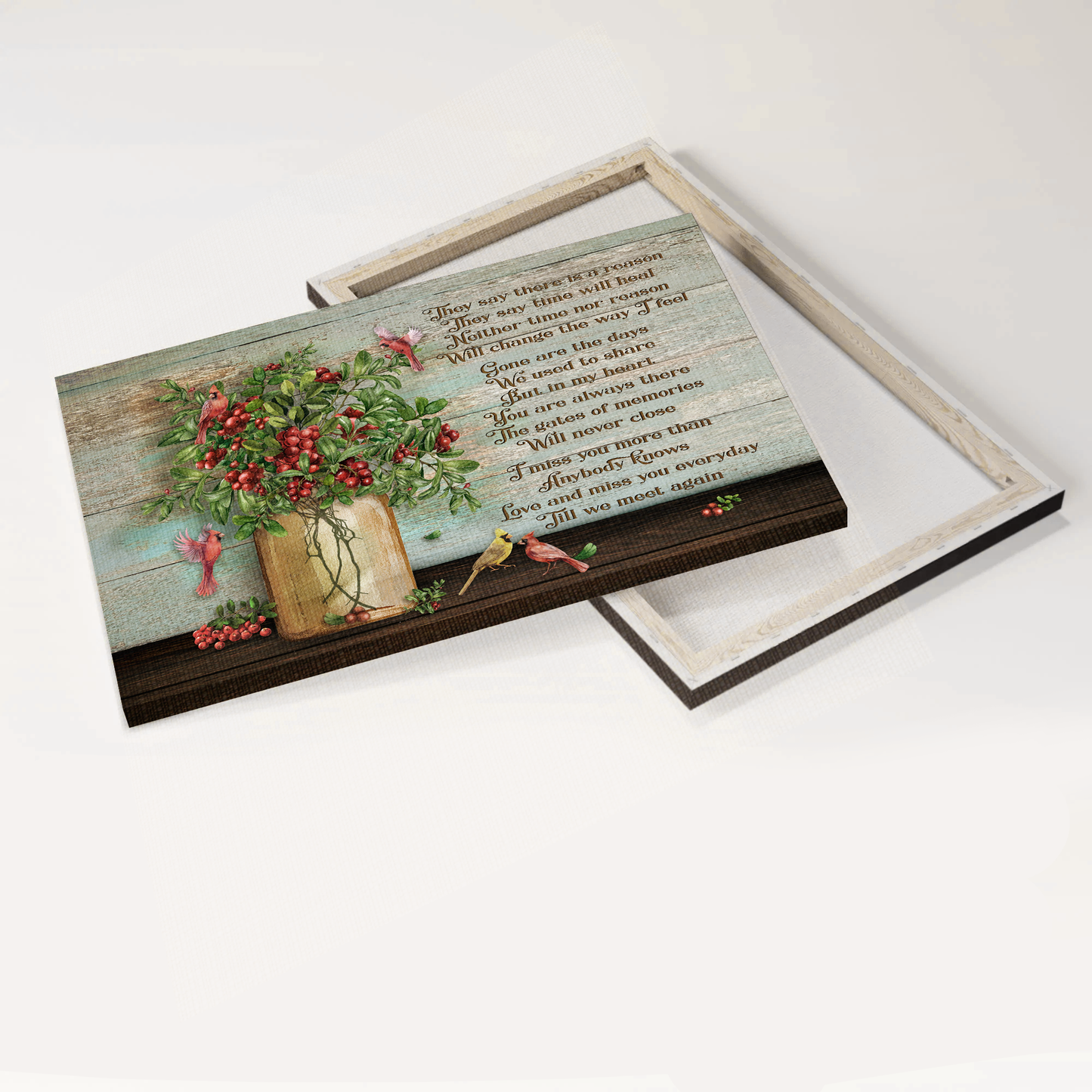 Heaven Landscape Canvas - Beautiful Cranberry Painting, Red Cardinal Landscape Canvas - Memorial Gift For Family Members - They Say There Is A Reason
