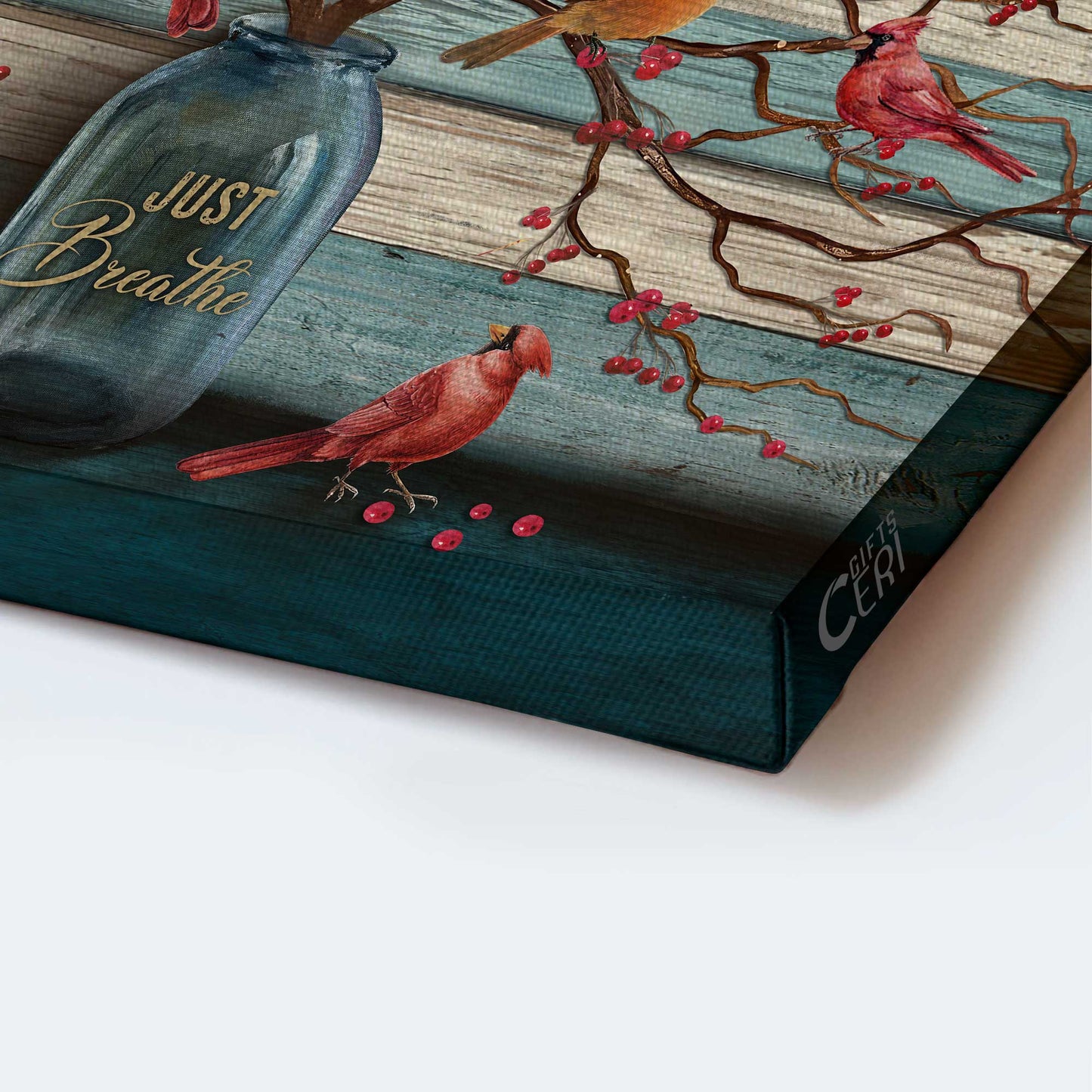 Memorial Landscape Canvas - Beautiful cranberry tree, Cardinal painting, Blue background Landscape Canvas - Memorial Gift For Family Members - Just breathe