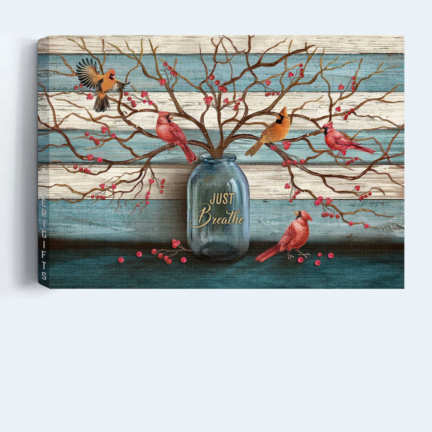 Memorial Landscape Canvas - Beautiful cranberry tree, Cardinal painting, Blue background Landscape Canvas - Memorial Gift For Family Members - Just breathe