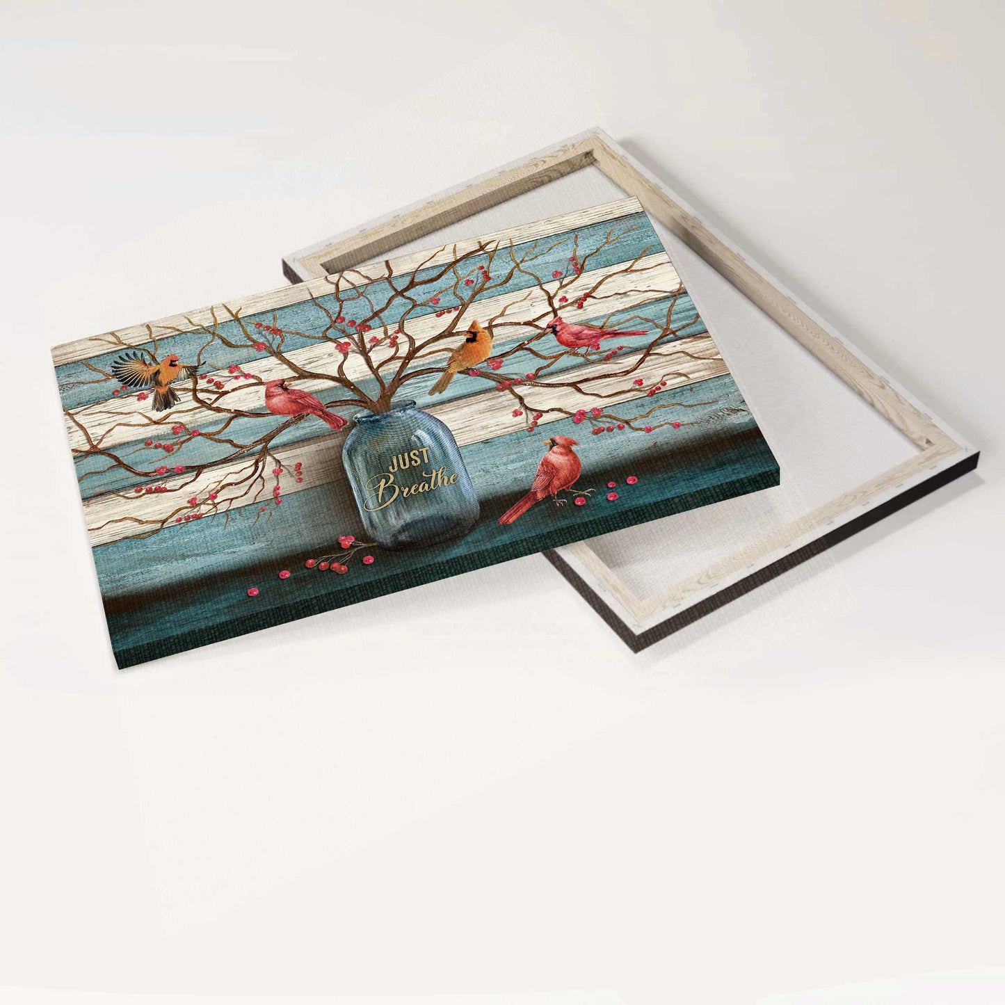 Memorial Landscape Canvas - Beautiful cranberry tree, Cardinal painting, Blue background Landscape Canvas - Memorial Gift For Family Members - Just breathe