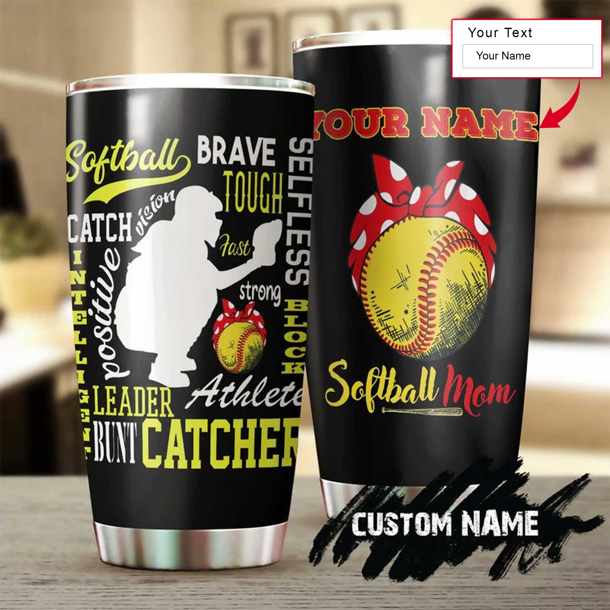 Personalized Mother's Day Gift Tumbler - Custom Gift For Mother's Day, Presents for Mom - Softball Mom Bunt Catcher Brave Tumbler