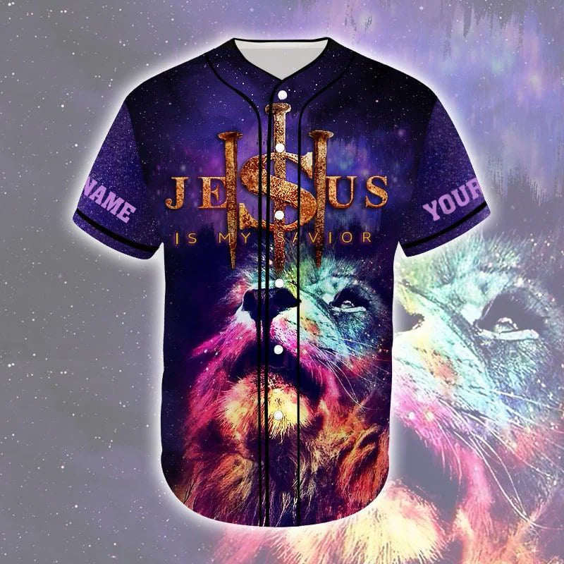 Personalized Jesus Baseball Jersey - Lion Colorful Baseball Jersey - Gift For Christians - Jesus Is My Savior Custom Baseball Jersey For Men Women