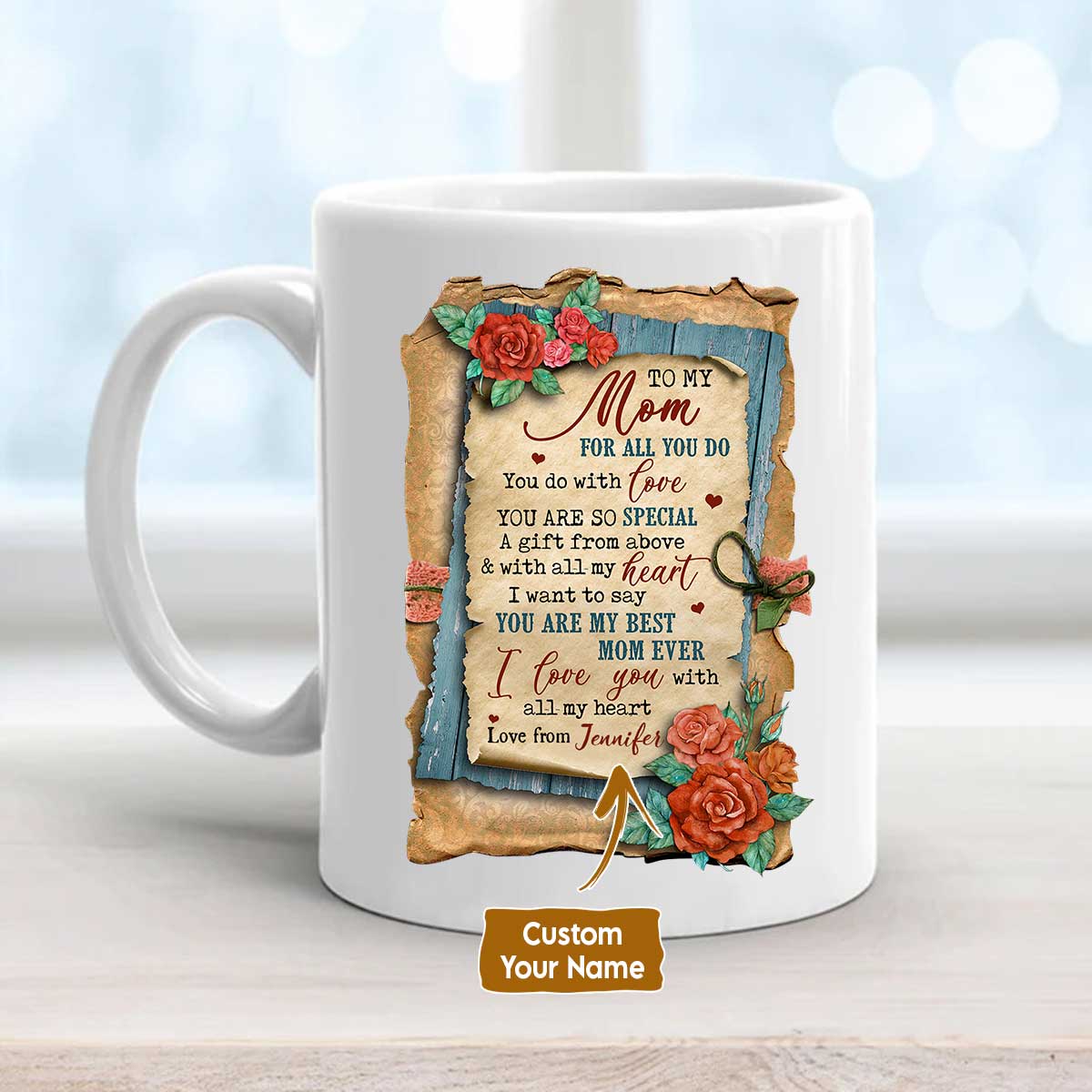Gift For Mom Personalized Mug - Daughter to mom, Vintage letter, Rose painting Mug - Custom Gift For Mother's Day, Presents for Mom - I love you Mug