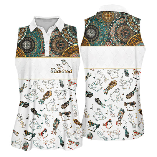Golf Women Sleeveless Athleisure Polo Shirt, Mandala Addicted Pattern - Gift For Golfers, Female, Golf Lovers, Mother's Day