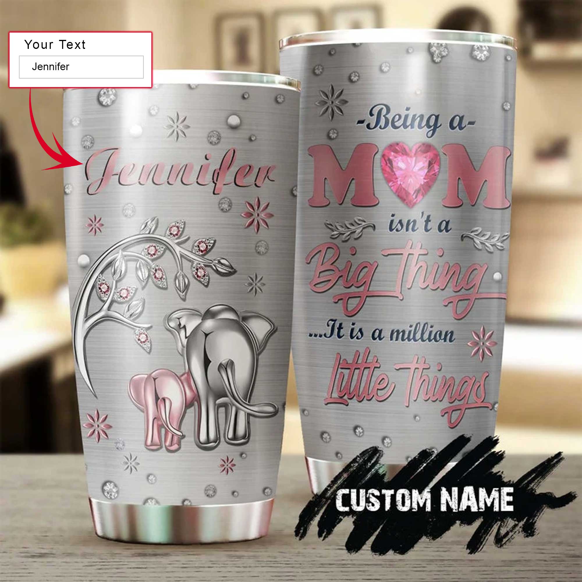 Personalized Mother's Day Gift Tumbler - Custom Gift For Mother's Day, Presents for Mom - Elephant Mom, Being A Mom Is A Million Little Thing Tumbler