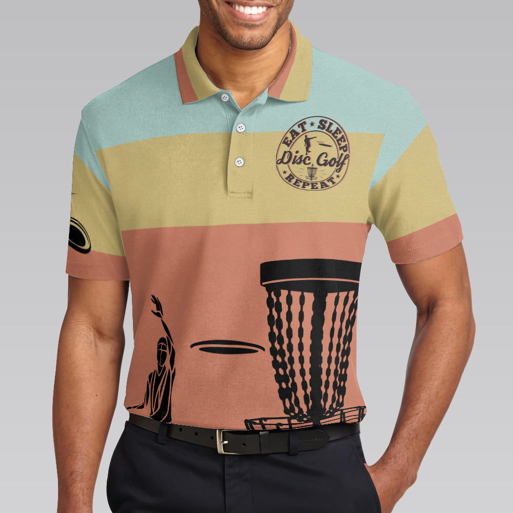 Vintage Palette Sporty Men Polo Shirt, Eat Sleep Disc Golf Repeat Polo Shirt, Best Disc Golf Shirt For Men