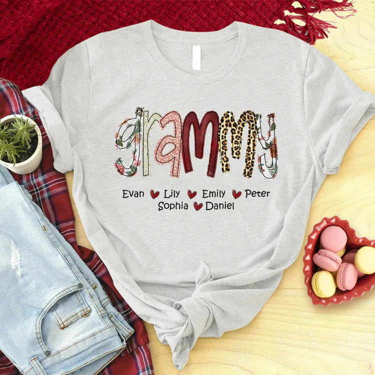 Grammy And Kids Custom T-Shirt, Mother's Day Personalized T-Shirt- Gift For Granma, Mimi, Nana, Grammy