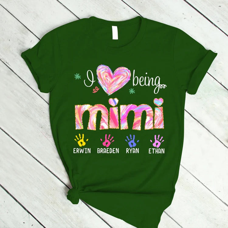 Mimi And Kids Custom Name T-shirt, Mother's Day Shirt, I love being mimi color art Personalized Shirt - Perfect Gift For Gigi, Nana, Mimi, Grandma