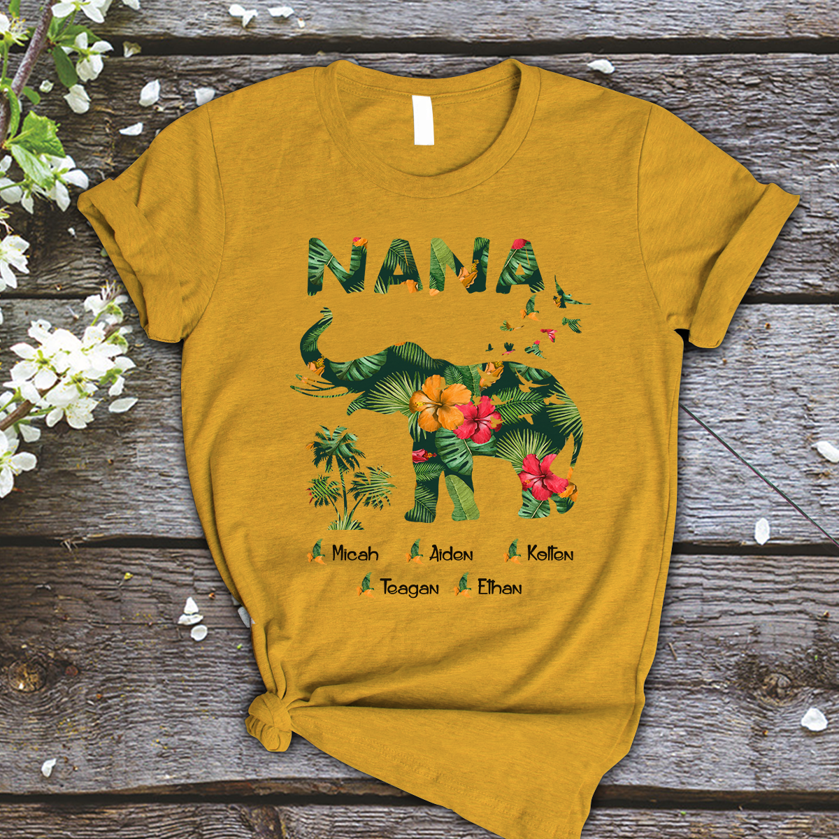 Nana and Kids Custom Name T-shirt, Nana Elephant, Elephant Lovers Gift for Mama Mother Grandma Personalized Shirt - Perfect Gift For Gigi, Nana, Mimi, Grandma