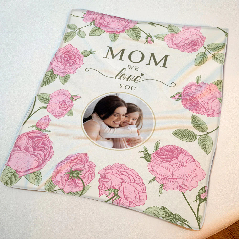 Floral Style Custom Photo Blanket - Gift For Mom Personalized Blanket - Best Gift For Mother's Day Blanket, Presents For Mom