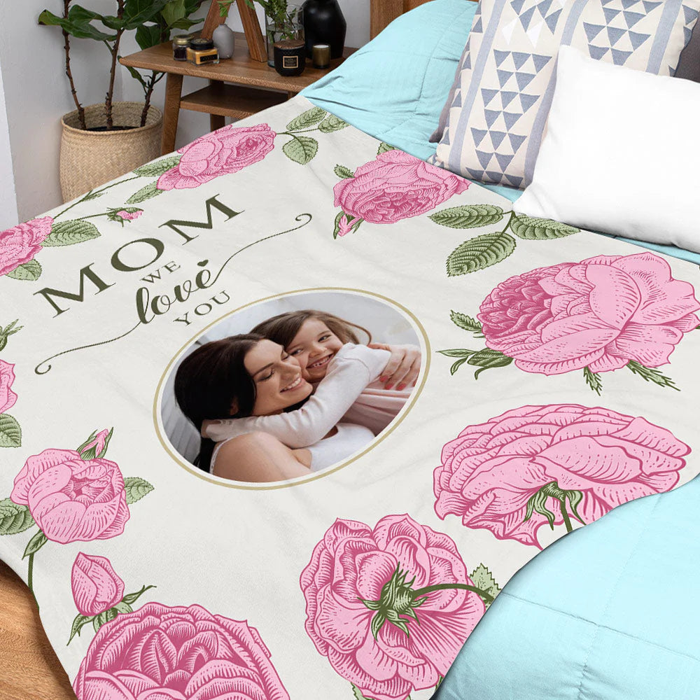 Floral Style Custom Photo Blanket - Gift For Mom Personalized Blanket - Best Gift For Mother's Day Blanket, Presents For Mom