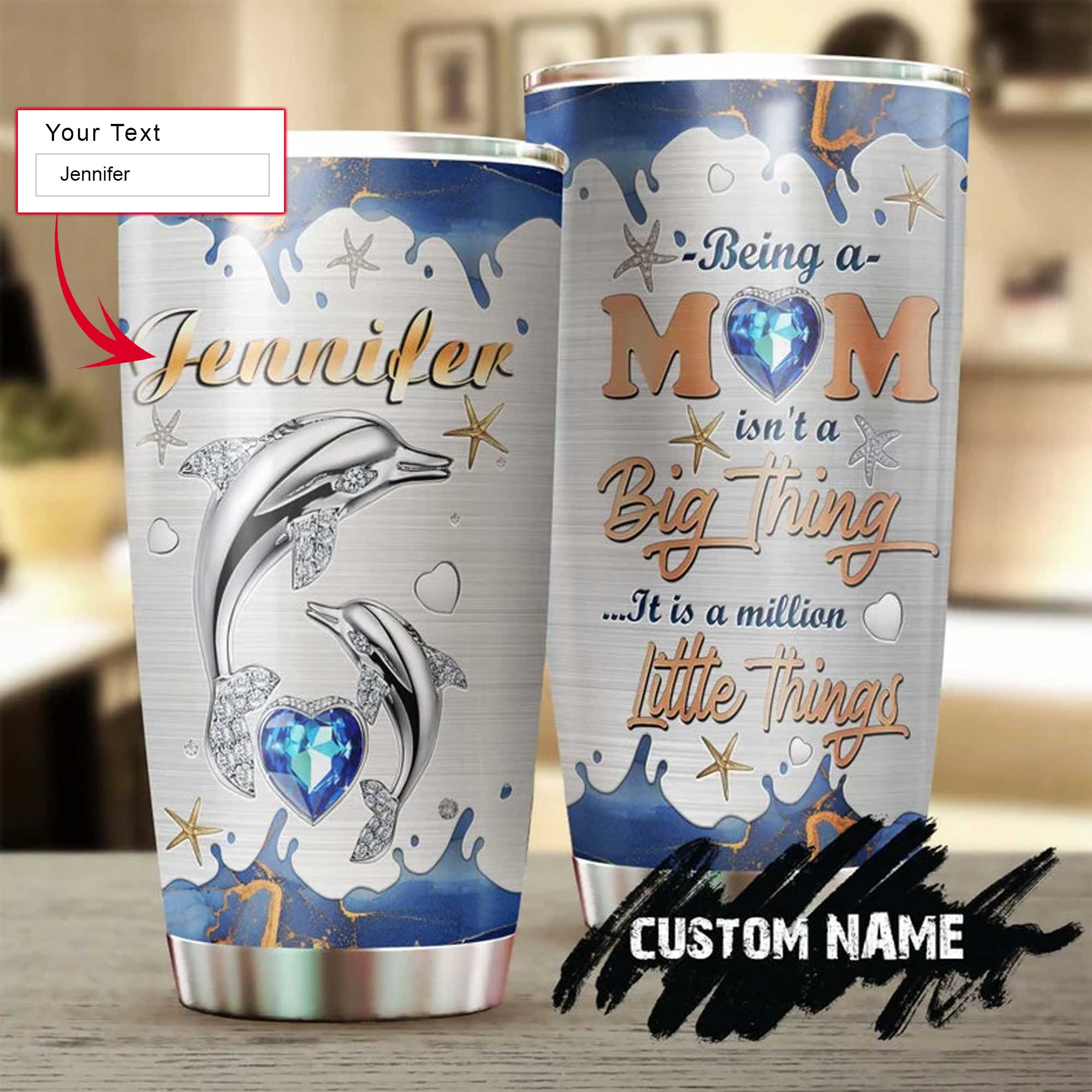 Personalized Mother's Day Gift Tumbler - Custom Gift For Mother's Day, Presents for Mom - Dolphin Mom, Being A Mom Is A Million Little Thing Tumbler