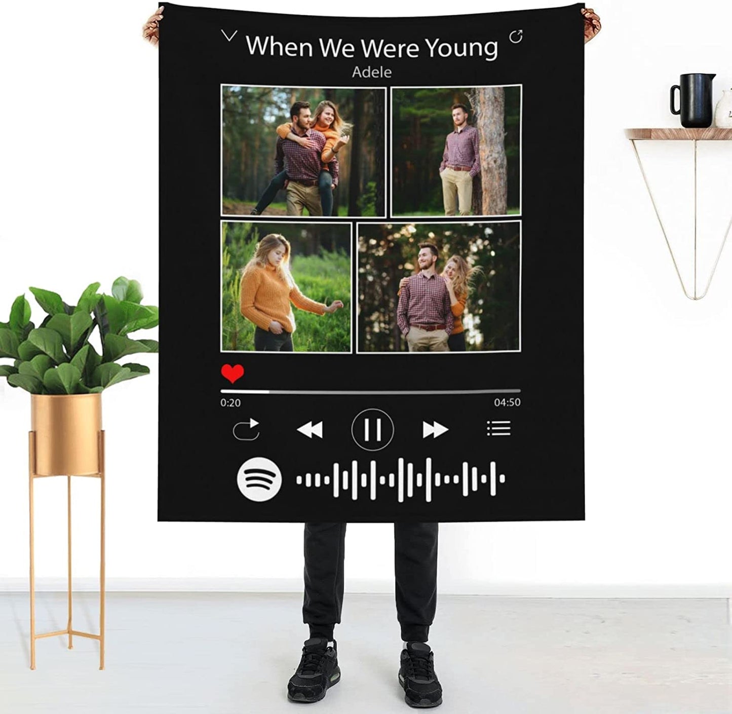 Personalized Valentine Gift For Lovers, Customized Spotify Valentine Blanket, Custom Blankets Using Photos of Family, Friends, Dog, Cat Or Pet