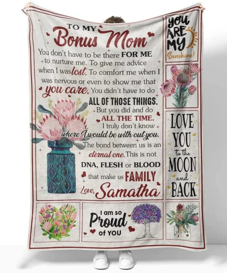 Personalized Mother's Day Blanket, Blanket For Mom, Step Mom Gift, Bonus Mom Blanket, Gift For Birthday Mother Day