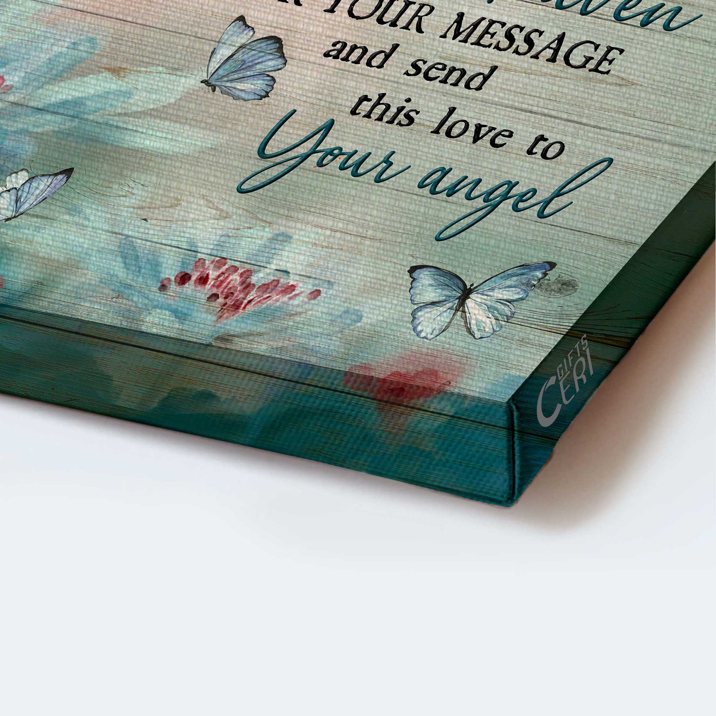 Memorial Landscape Canvas- Beautiful flower, Blue butterfly canvas- Gift for members family- A butterfly will send my love to your angel