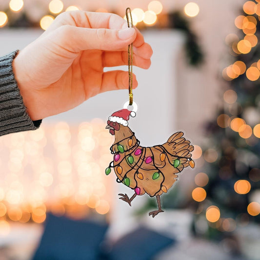 Funny Chicken Santa Claus Red Hat Custom Plastic Acrylic Ornaments Xmas Gifts for Family Friends