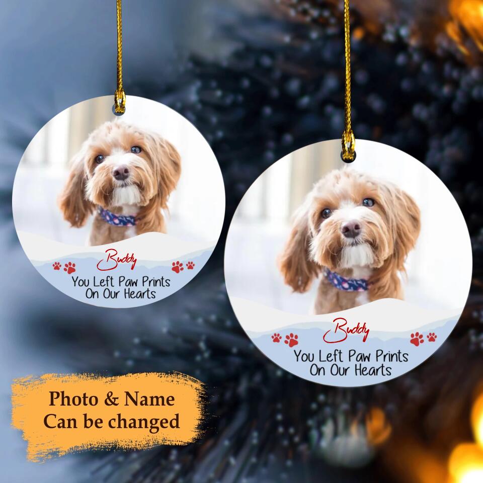 Pet - Personalized Christmas Ornaments - You Left Paw Print - Christmas Memorial Gift For Pet Lovers, Dog Mom, Cat Mom, Cat Dad, Dog Dad, Custom Photo Gift