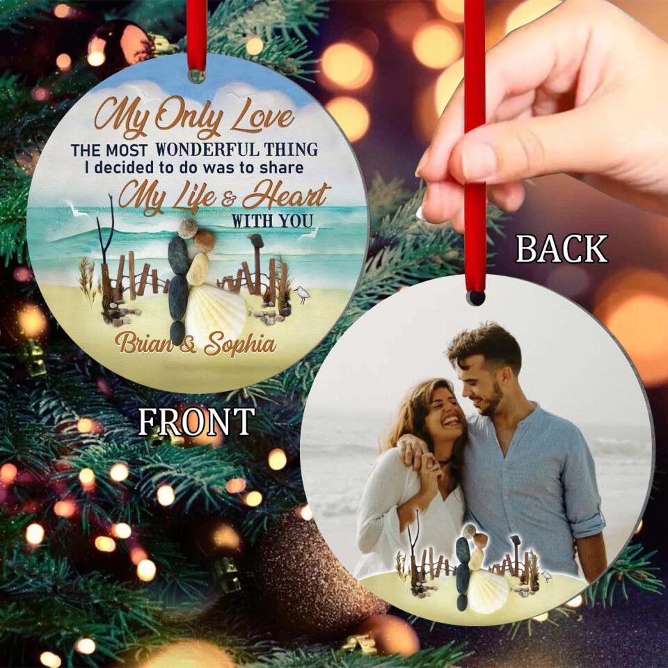 Couple - Personalized Circle Acrylic Ornament - Pebble couple share a kiss, My only love - Christmas Gift For Couple, Spouse, Lover, Husband, Wife, Boyfriend, Girlfriend