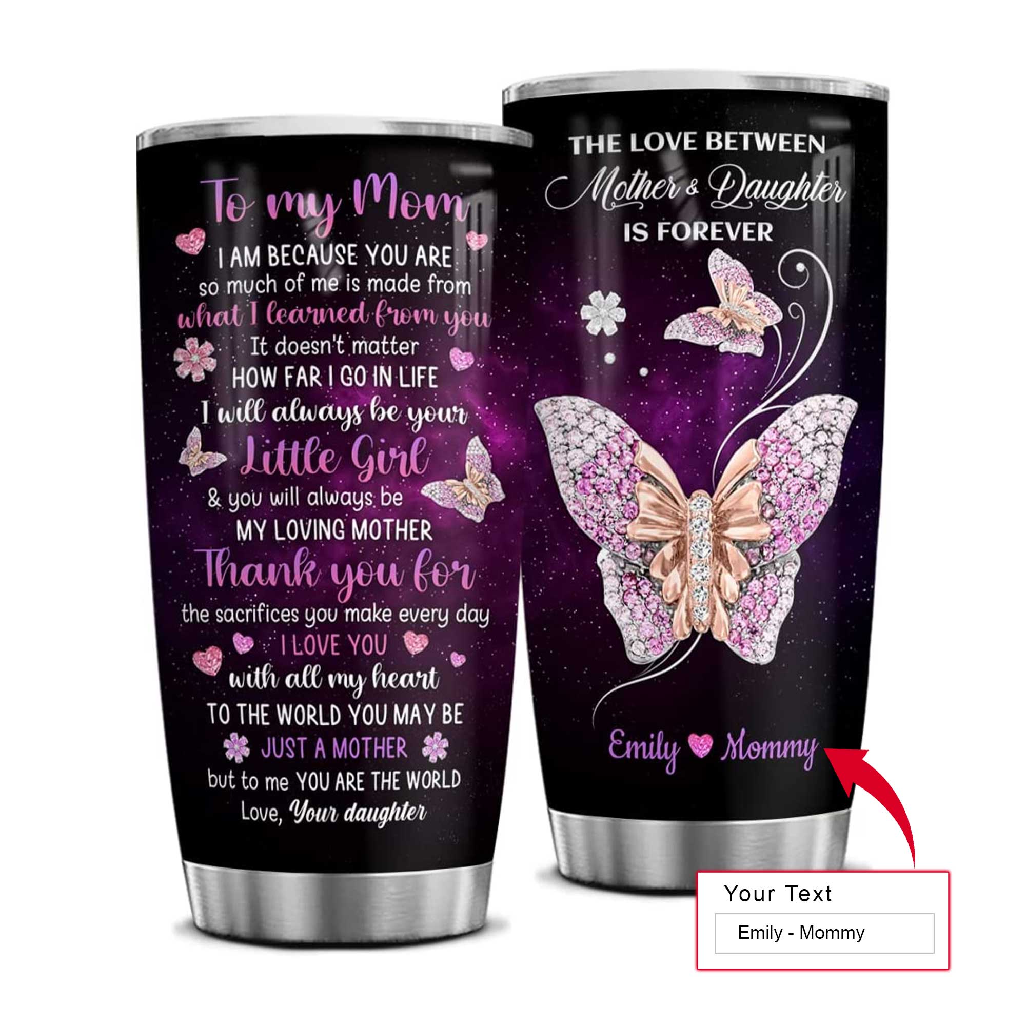 Personalized Mother's Day Gift Tumbler - Custom Gift For Mother's Day, Presents for Mom - Gifts From Daughter Butterfly Jewelry Drawing Tumbler