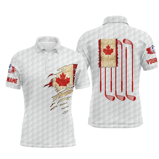 Golf Men Polo Shirt - Funny Custom Name Vintage Canada Flag Patriot Golf Clubs Apparel - Personalized Sports Gift For Golf Lover, Male, Husband
