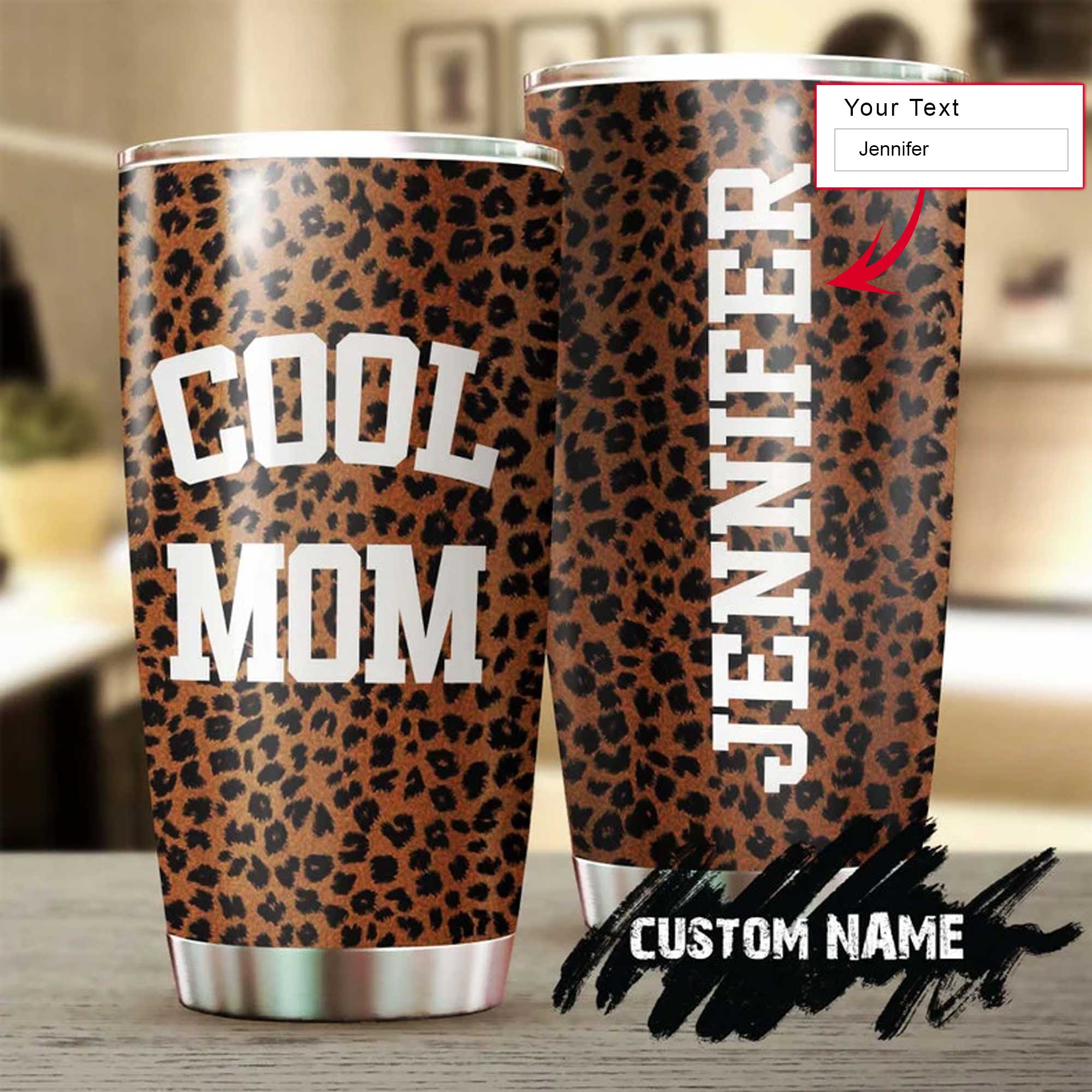 Personalized Mother's Day Gift Tumbler - Custom Gift For Mother's Day, Presents for Mom - Cool Mom, Leopard Pattern Tumbler