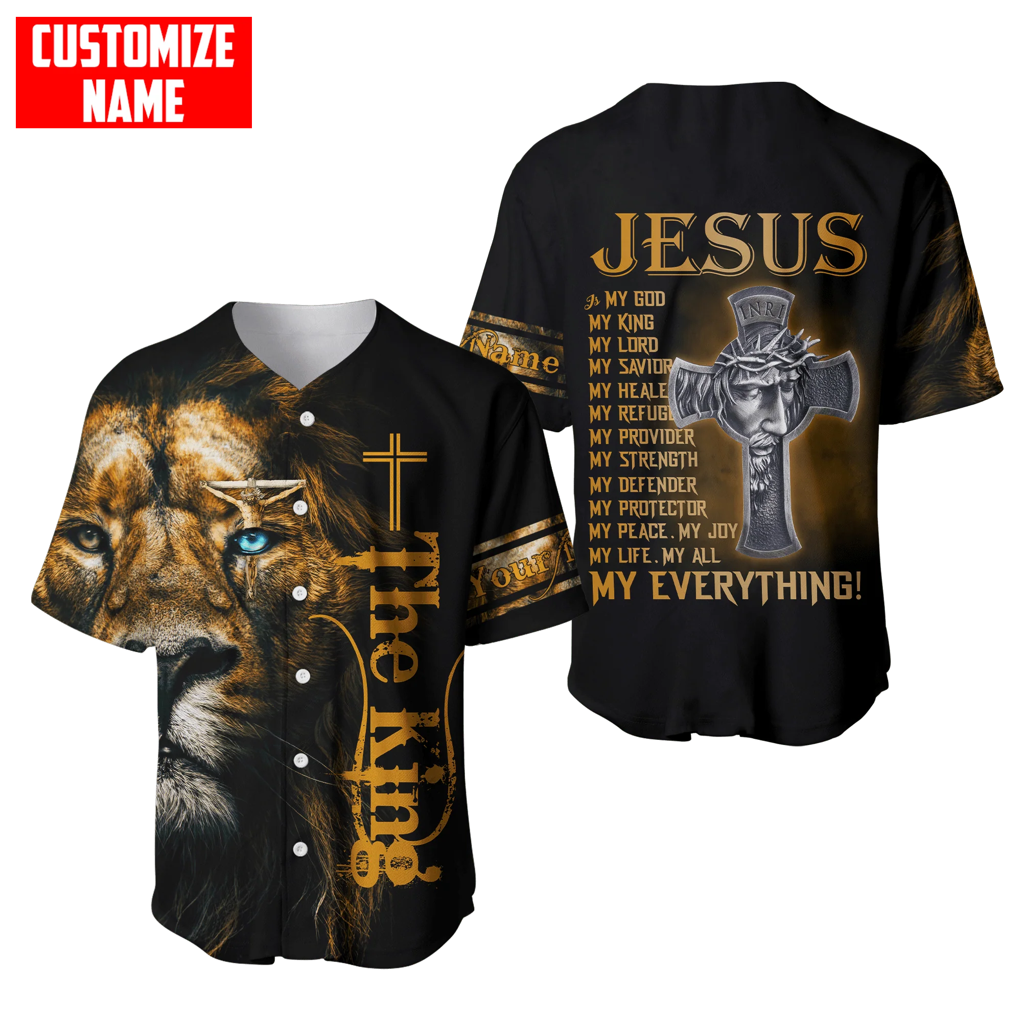Personalized Jesus Baseball Jersey - Cross, Lion Baseball Jersey - Gift For Christians - My God My King Custom Baseball Jersey Shirt For Men Women