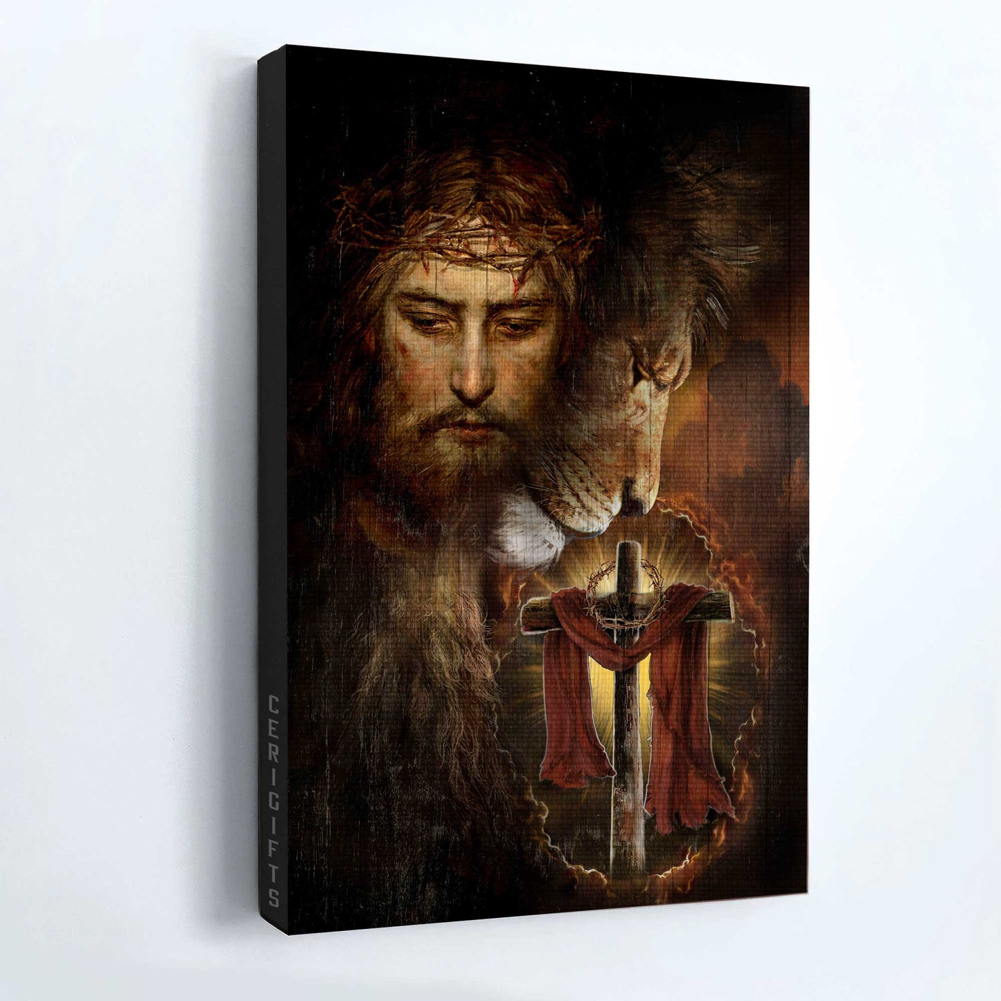 Jesus Portrait Canvas - Lion of Judah, Amazing wooden cross Portrait Canvas - Inspirational gift, Gift For Christian